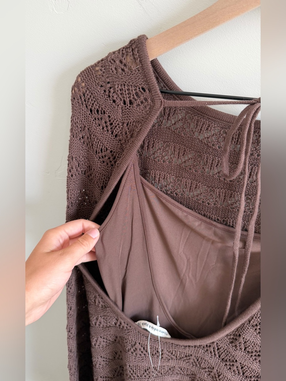 Abercrombie Long Sleeve Crochet Style Mini Dress in Dark Brown - Picture 10 of 12
